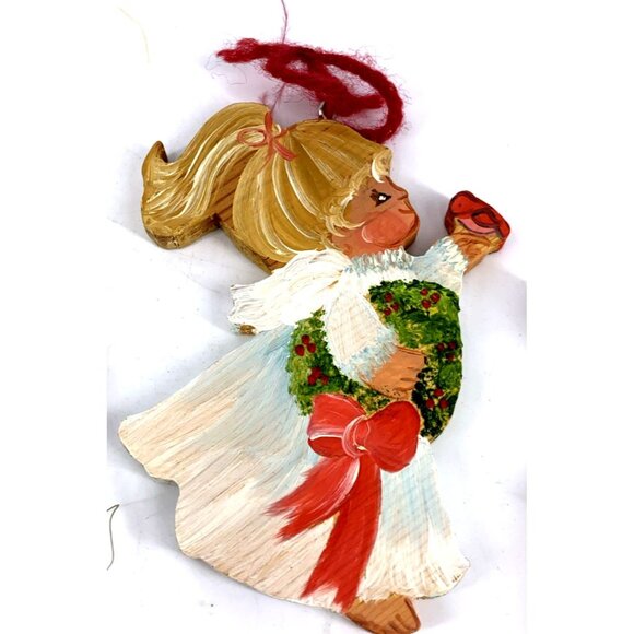 Wood Hand Painted Christmas Ornaments Rustic Country Folk Art 5" Tall Set of 7 - Picture 4 of 10